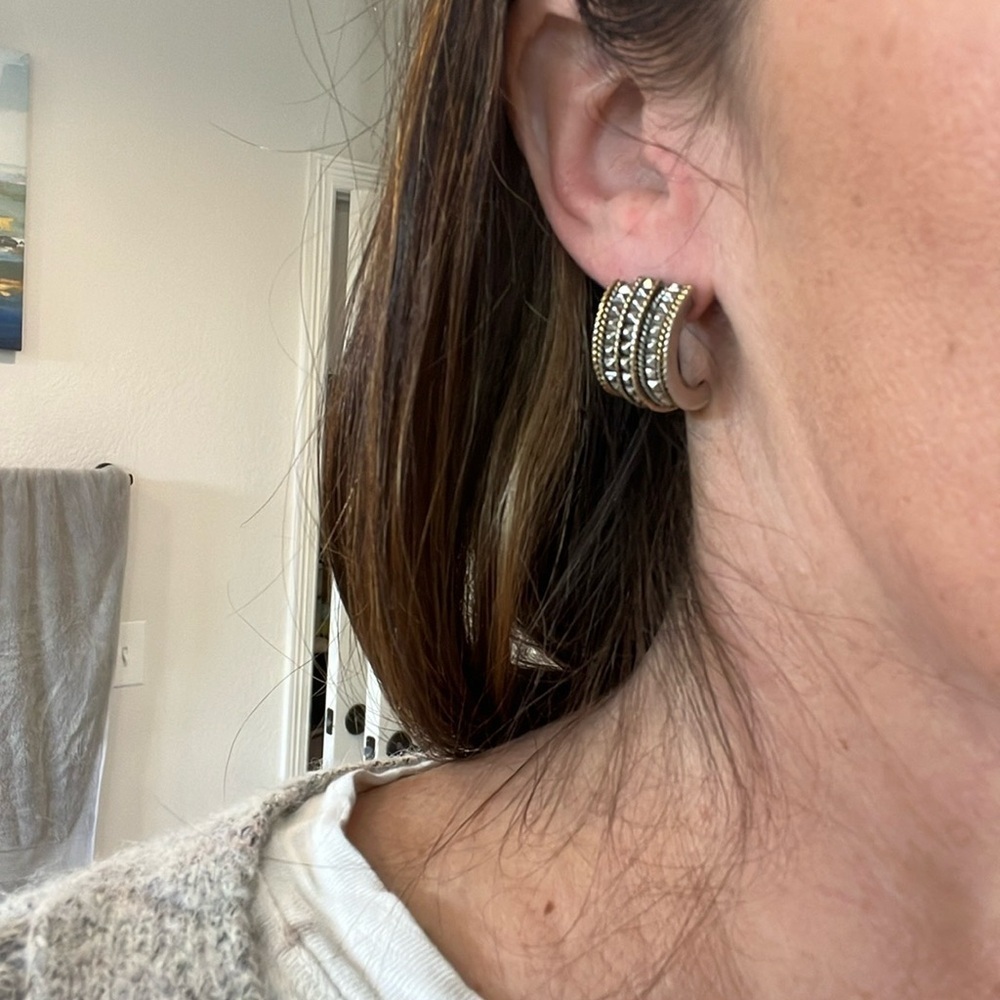 Braided Silver and Gold Huggie  Earrings